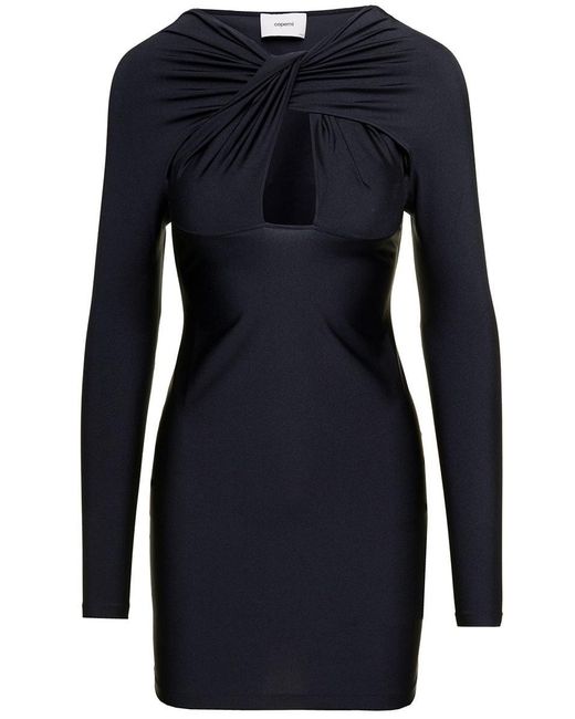 Coperni Blue Mini Black Dress With Twisted Cut-out Detail In Stretch Polyamide Woman