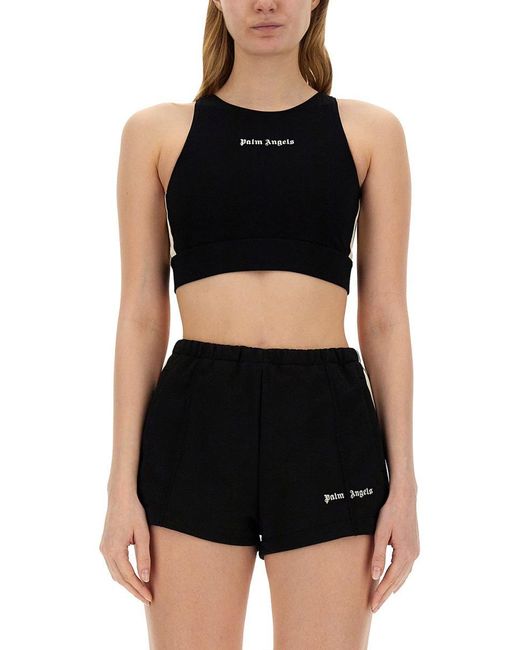 Palm Angels Black Crop Top With Logo