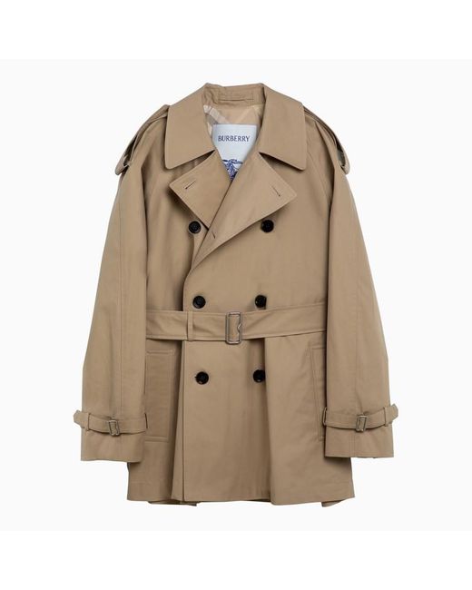 Burberry Natural Short Double Breasted Trench Coat With Belt