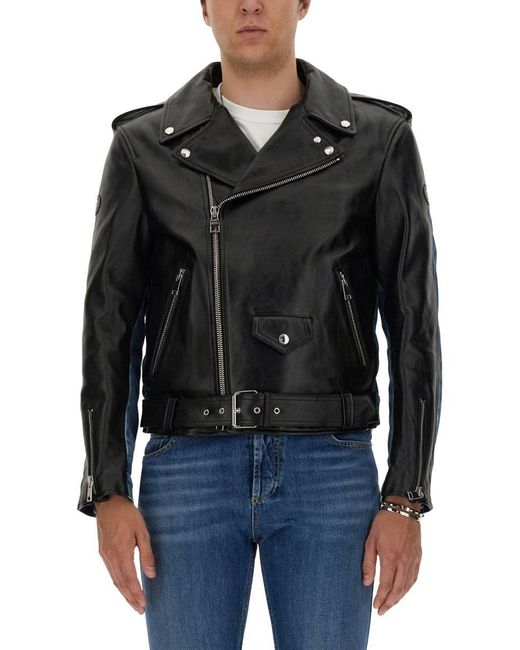 Alexander McQueen Black Panelled Biker Jacket for men