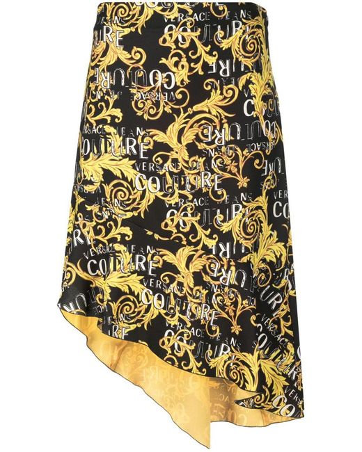 Versace Yellow Logo Couture Asymmetric Midi Skirt