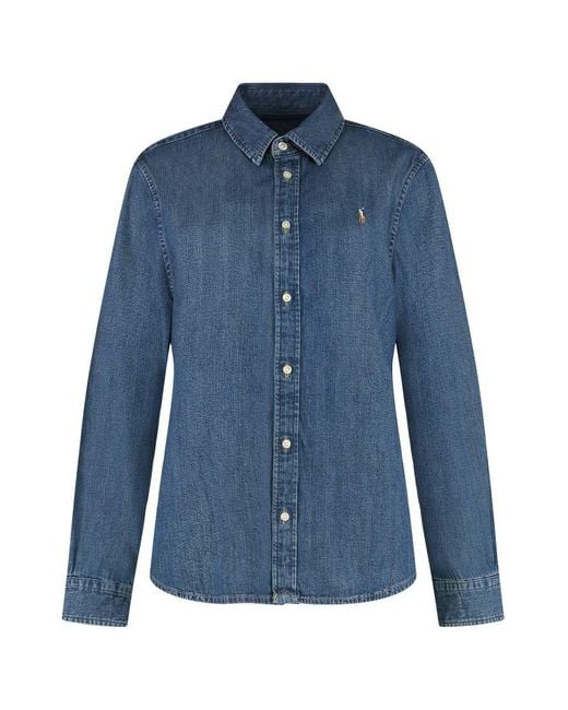 Polo Ralph Lauren Blue Logo Detail Denim Shirt