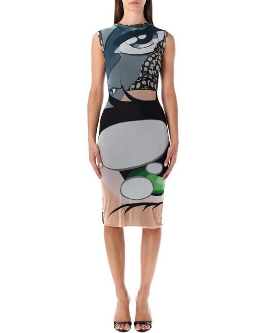 OTTOLINGER Blue Julien Ceccaldi Printed Bodycon Midi Dress