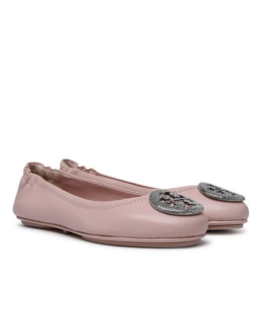 Tory Burch Minnie Travel Pink Leather Ballet Flats