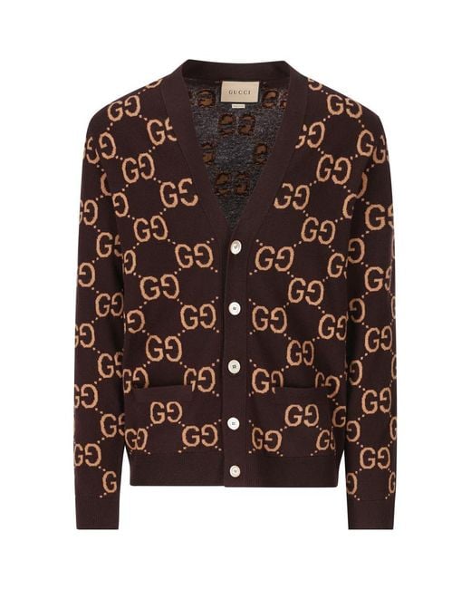 Gucci Brown Cardigan With GG Pattern for men