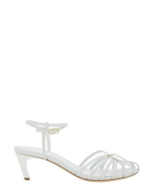 Semicouture White Heeled Sandals With Cage Design
