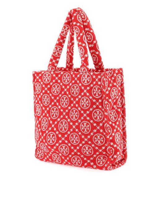 Tory Burch Red T Monogram Terry Shopping Bag