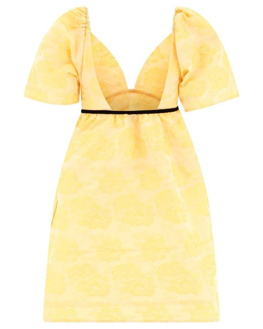 Ganni Yellow "Botanical Jacquard" Dress