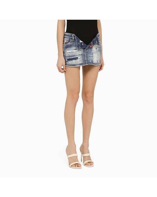 DSquared² Blue Mini Skirt With Washed-Out Effect