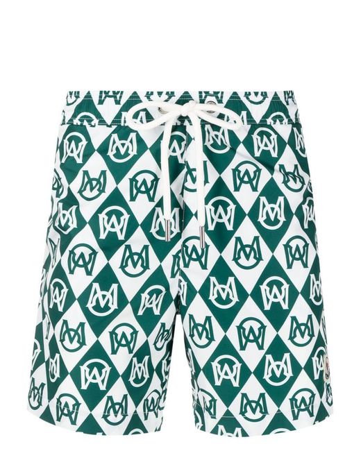 Moncler Green Monogram-print Swim Shorts for men