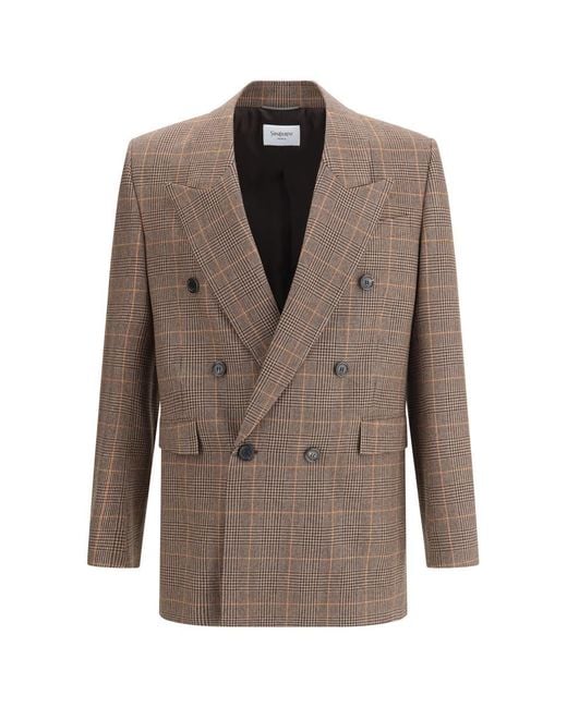 Saint Laurent Brown Prince De Galles Wool Blazer for men