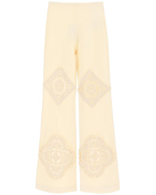 Acne Natural Flare Trousers With Crochet Details S Cotton