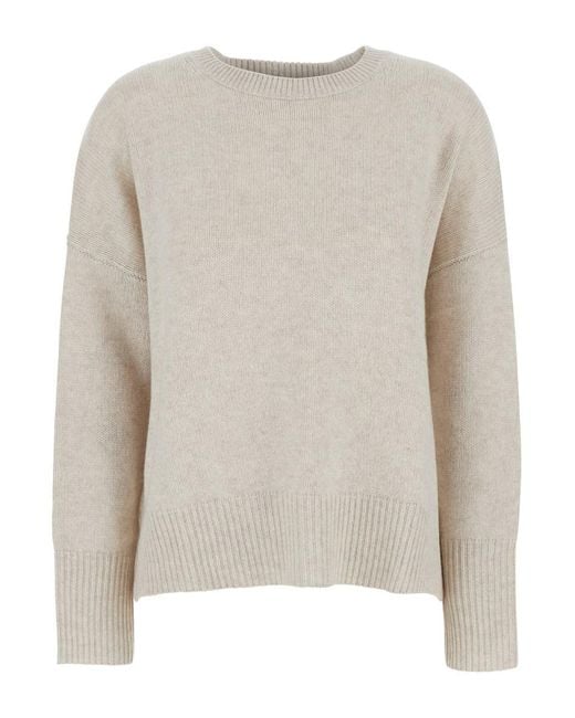 Lisa Yang Natural 'Mila' Sweater With Dropped Shoulders And Ribbed Trims