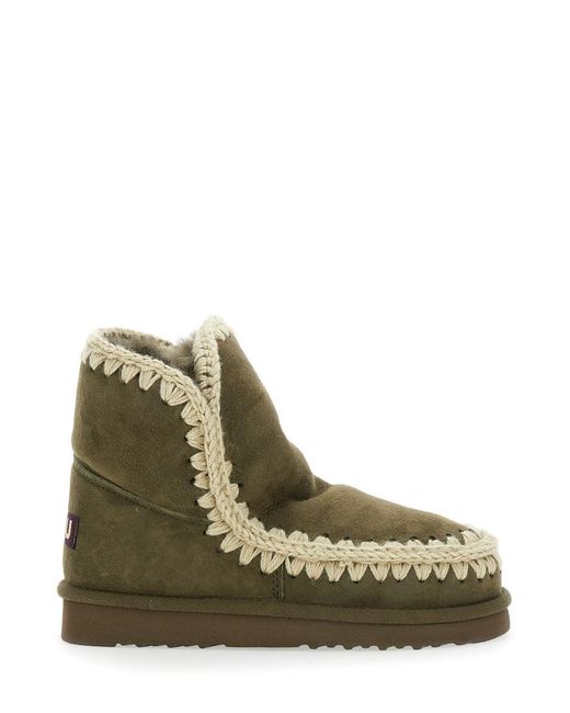 Mou Green 'Eskimo' Ankle Boots With Crochet Details And Logo Patch On The Rear
