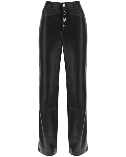 ROTATE BIRGER CHRISTENSEN Black Embellished Button Faux Leather Pants