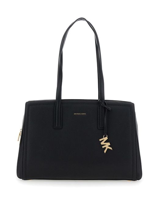 Michael Kors Black 'Laila Medium' Handbag With Logo Lettering And Metallic Pendant On The Front