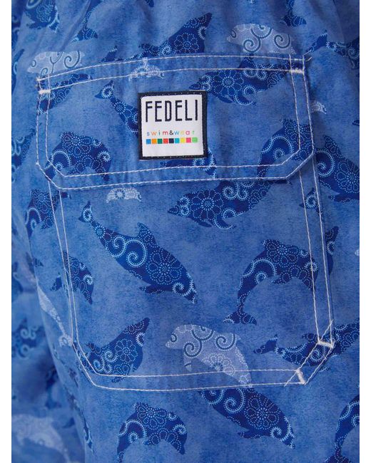 Fedeli Blue Animal Motif Swimsuit for men