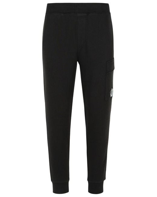 C P Company Black Cotton Jogger Pants With Customizable Fit And Distinctive Appliqué for men