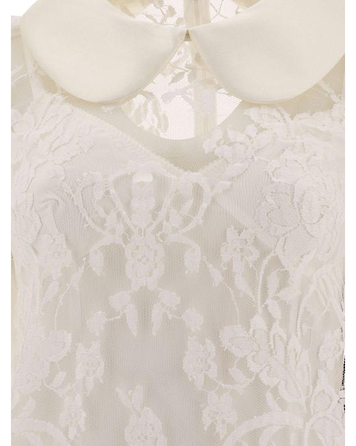 Dolce & Gabbana White Lace Dress With Satin Collar