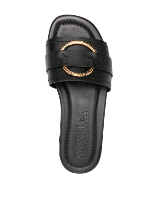 Moncler Black Bell Leather Slides