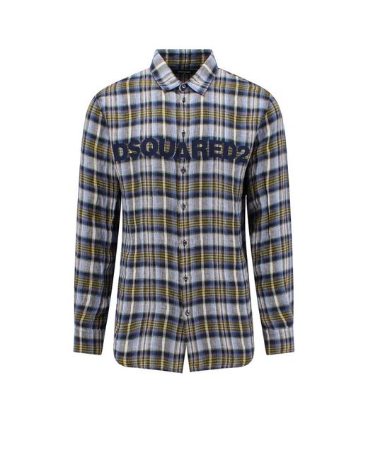 DSquared² Blue And Check Linen Shirt for men