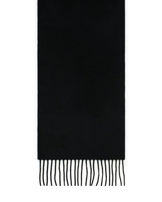 Max Mara Black Luxurious Cashmere Scarf With Logo Embroidery