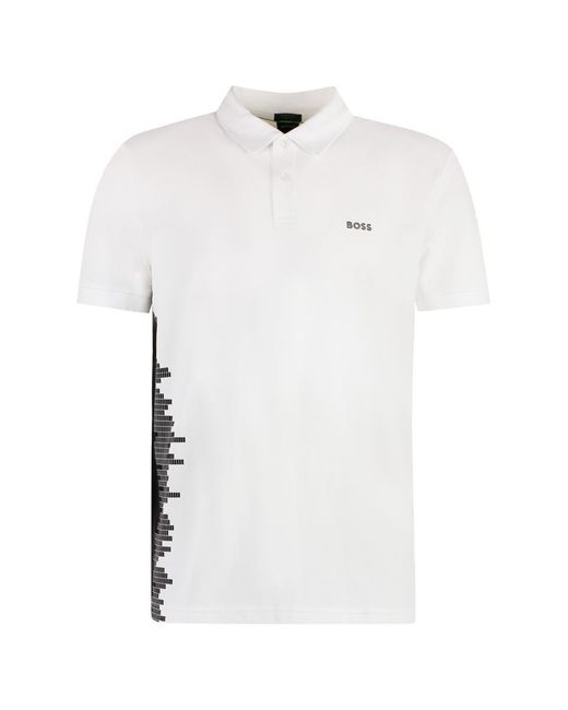Boss White Short Sleeve Cotton Pique Polo Shirt for men