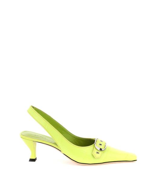 By Far Yellow Croco-Embossed Slingback Pumps
