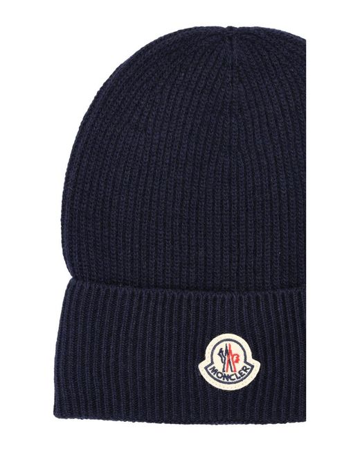 Moncler Wool And Cashmere Beanie In Navy Blue for men