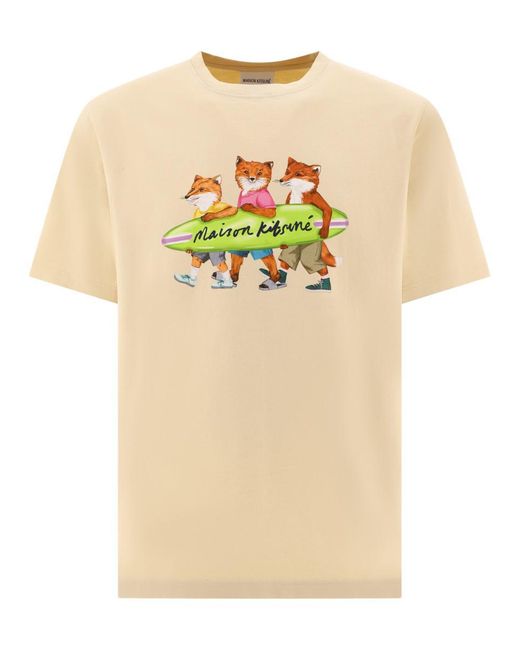 Maison Kitsuné Natural "Surfing Foxes" T-Shirt for men