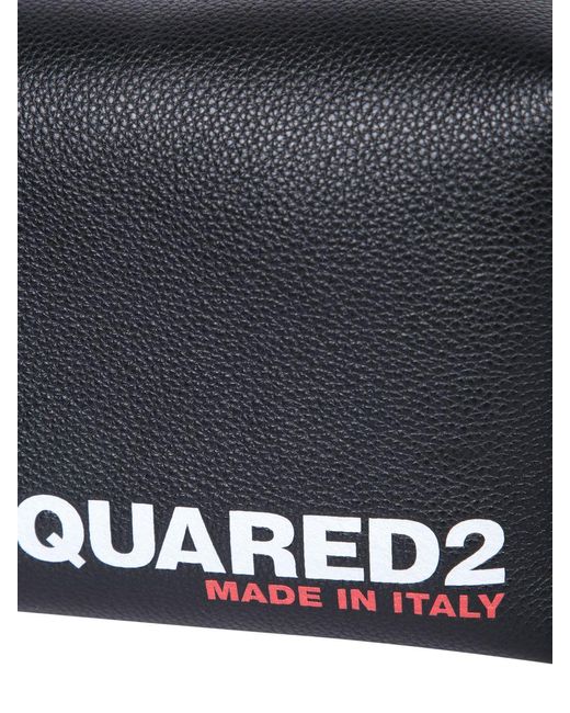 DSquared² Black Logo-print Leather Wash Bag for men