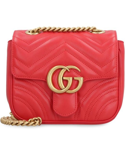 Gucci Red GG Marmont Mini Leather Shoulder Bag