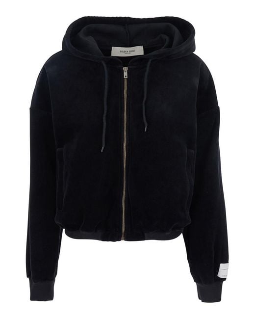 Golden Goose Deluxe Brand Black Sweatshirt With Fixed Hood And Logo Patch On The Sleeve