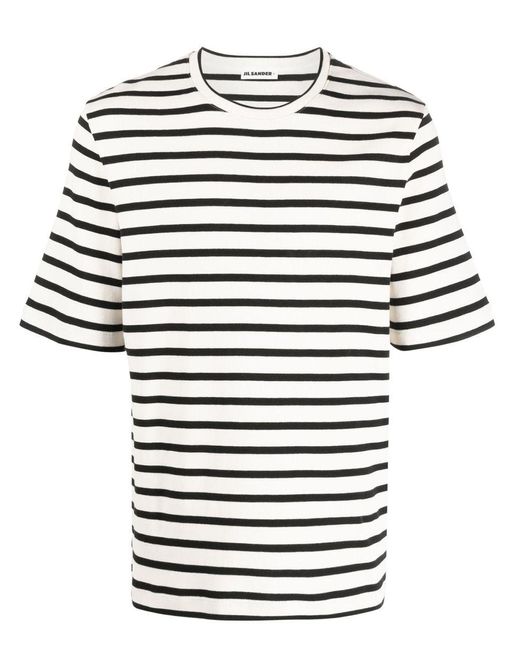 Jil Sander White Short-Sleeved T-Shirt With + Logo Label Stitched On Back for men