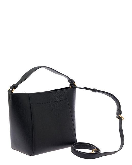Tory Burch Black Handbag With Tonal Logo Detail In Grainy Leather Woman
