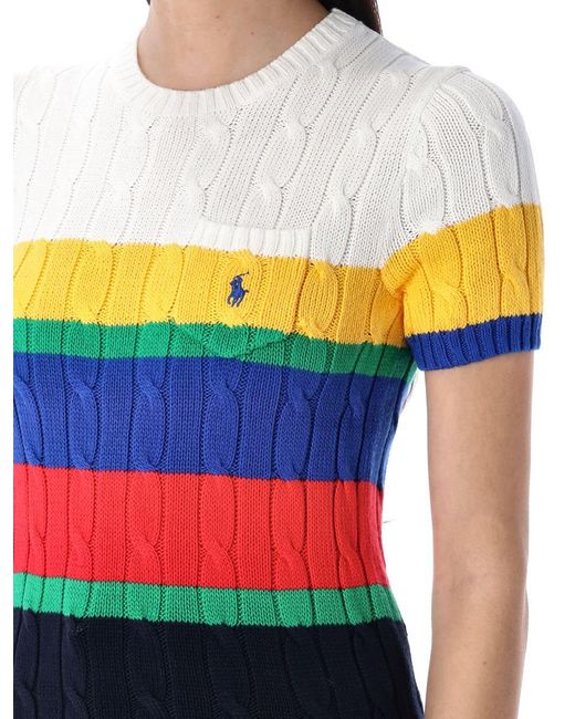 Polo Ralph Lauren White Striped Cable Short-Sleeve Jumper