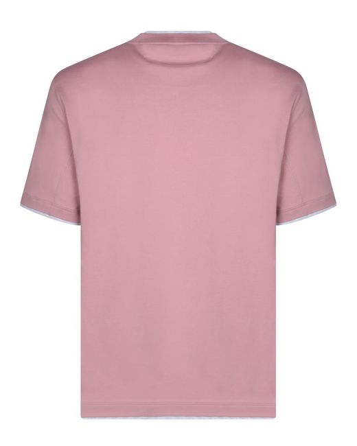 Brunello Cucinelli Pink Jersey T-shirt With Ribbed Hem for men