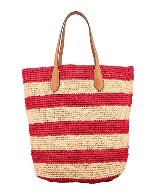 Polo Ralph Lauren Striped Straw Tote Bag in Red Lyst