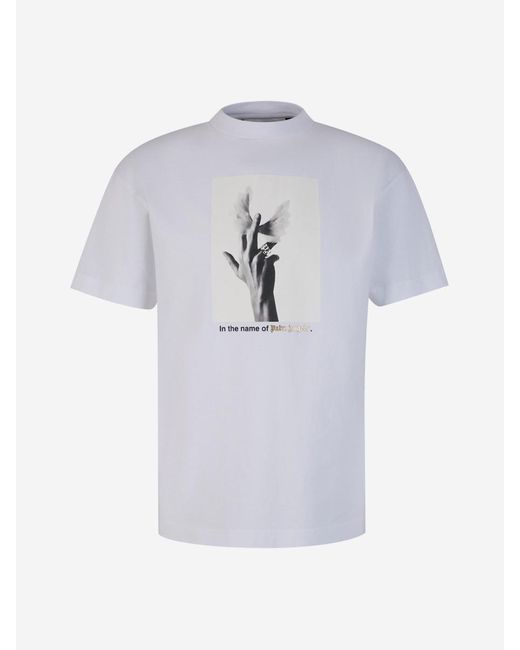 Palm Angels Gray Wings Printed T-shirt for men