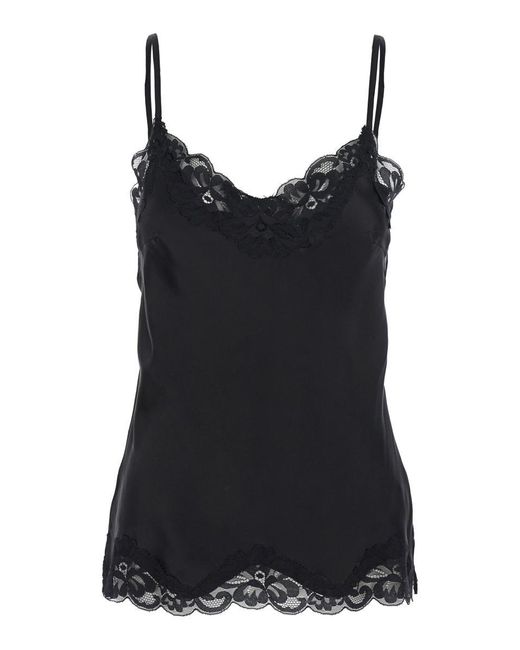 Gold Hawk Black Sleeveless Top With Adjustable Spaghetti Straps And Floral Emellishment In Silk Woman