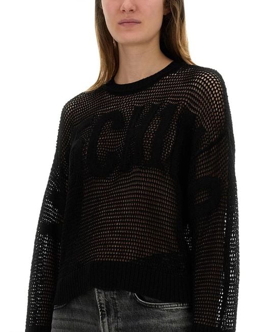 Moschino Black Mesh Knit Top With Logo