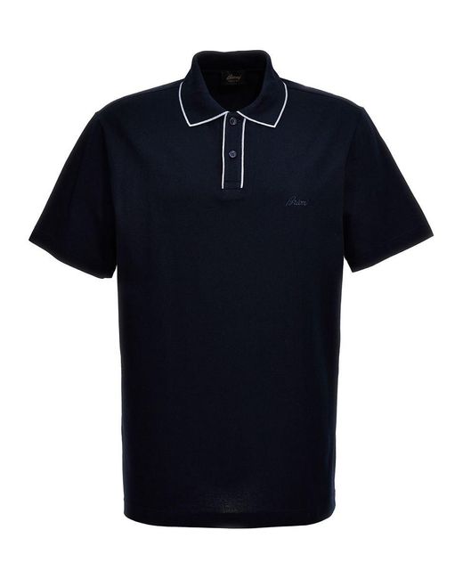 Brioni Blue Logo Embroidery Polo Shirt for men
