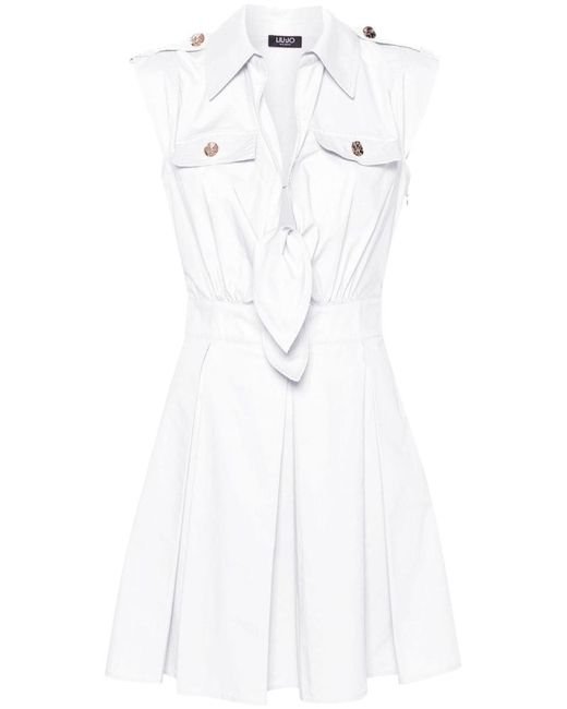 Liu Jo White Short Cotton Dress With Pleats