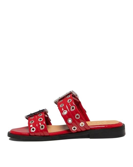 Ganni Red "Buckle Two-Strap" Sandals