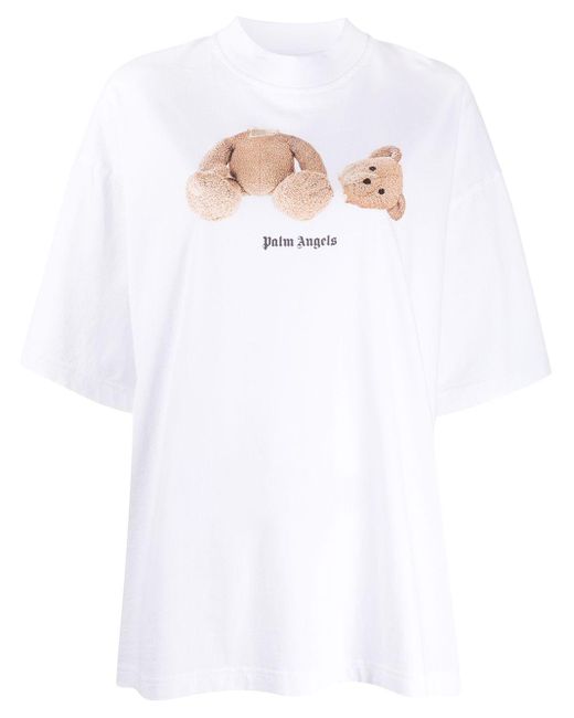 Palm Angels White Bear Print Oversized T-shirt