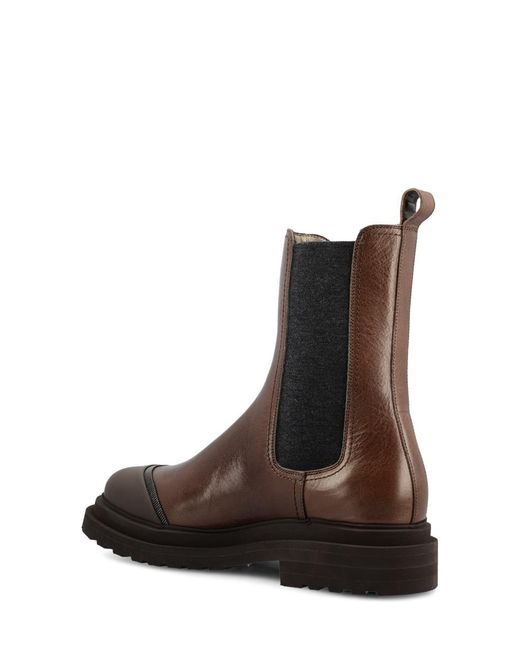 Brunello Cucinelli Brown Embellished Leather Chelsea Boots