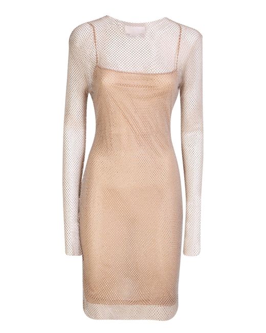 Genny Semi Transparent Mini Dress With Mesh Detail in Pink (Natural) | Lyst