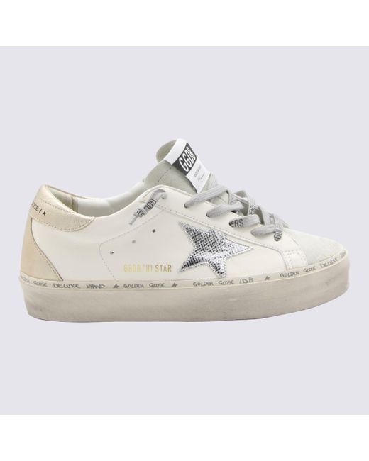 Golden Goose Deluxe Brand White And Silver Leather Hi Star Glitter Sneakers