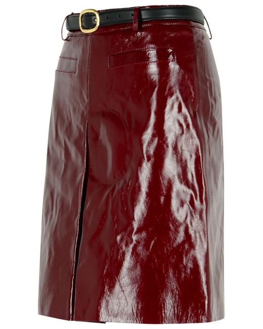 Self-Portrait Red Burgundy Leather Miniskirt