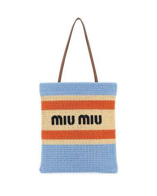 Miu Miu Blue Striped Crochet Tote Bag